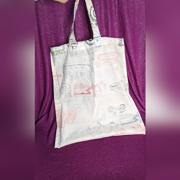 Mini Upcycled Tote Bag with Colorful Trucks - Picture 2 of 3